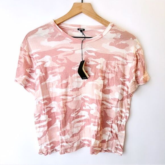 NWT Monrow Camo Babydoll Tee in Pink S - Picture 1 of 6